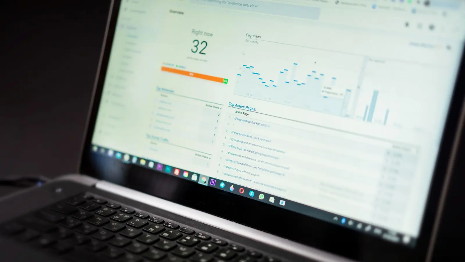 A laptop showing an analytics dashboard, the tracking foundation that should be fixed before investing in AEO