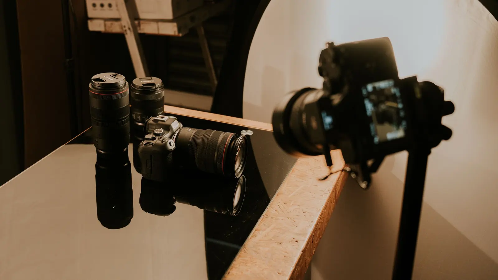 A camera set up to film video content for social ads