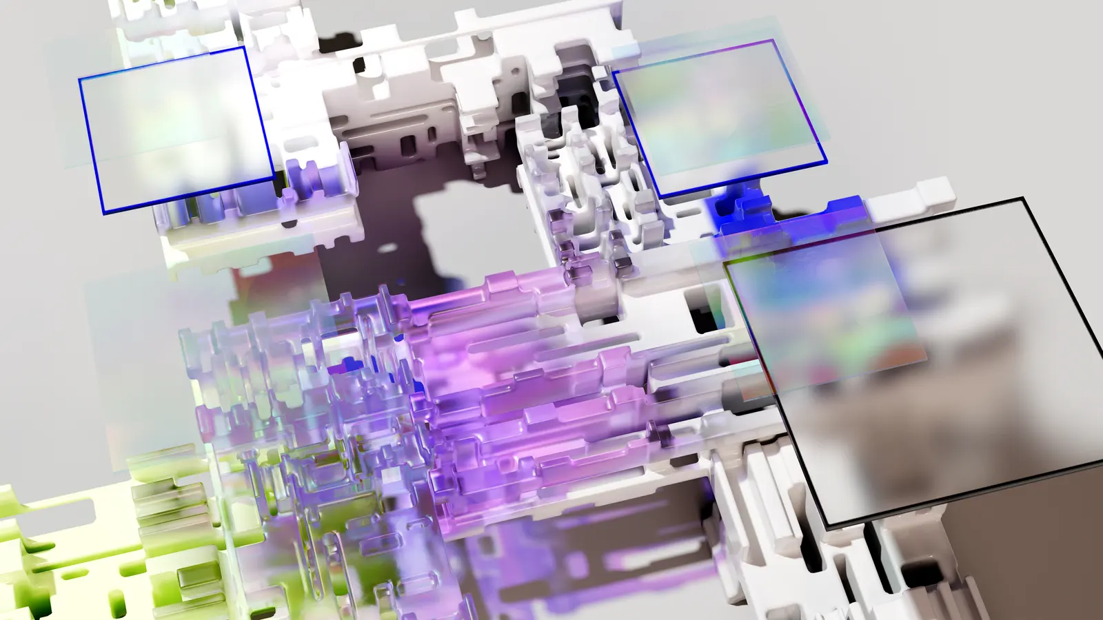 An abstract 3D visualization of an artificial neural network