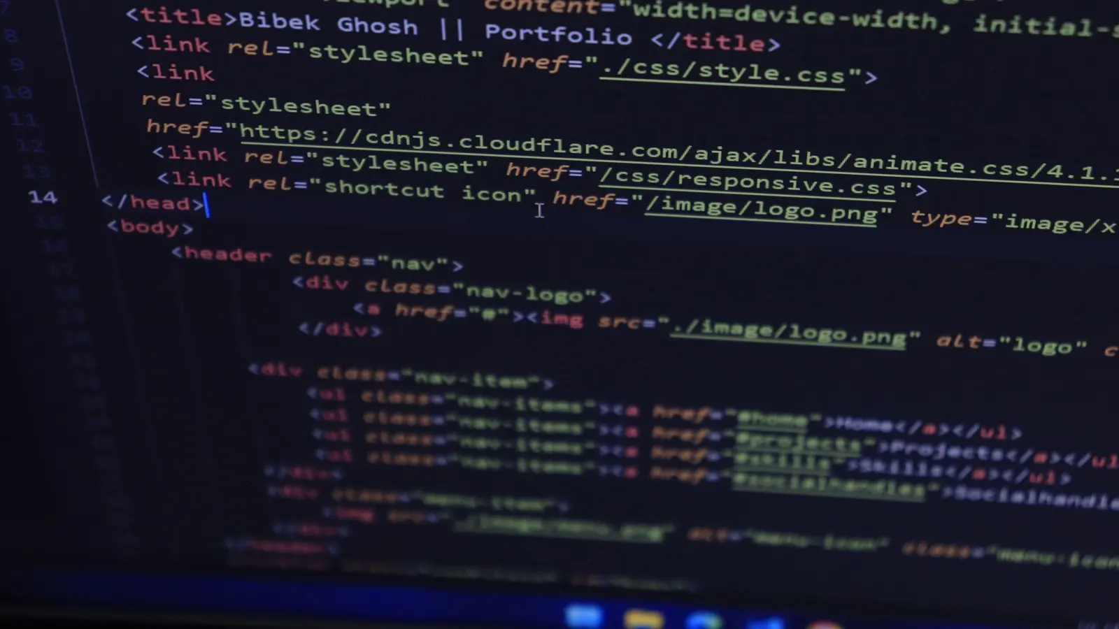 Markup code displayed on a computer screen
